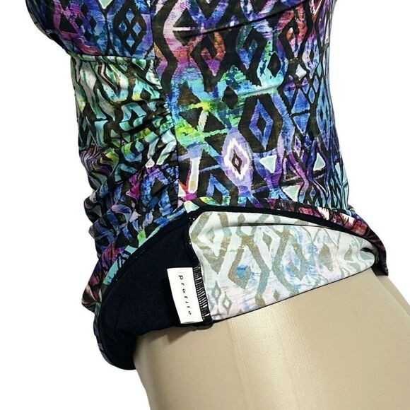 Profile Tankini Swim Top Women's Small Multicolor Geometric Abstract Square Neck - Picture 6 of 8
